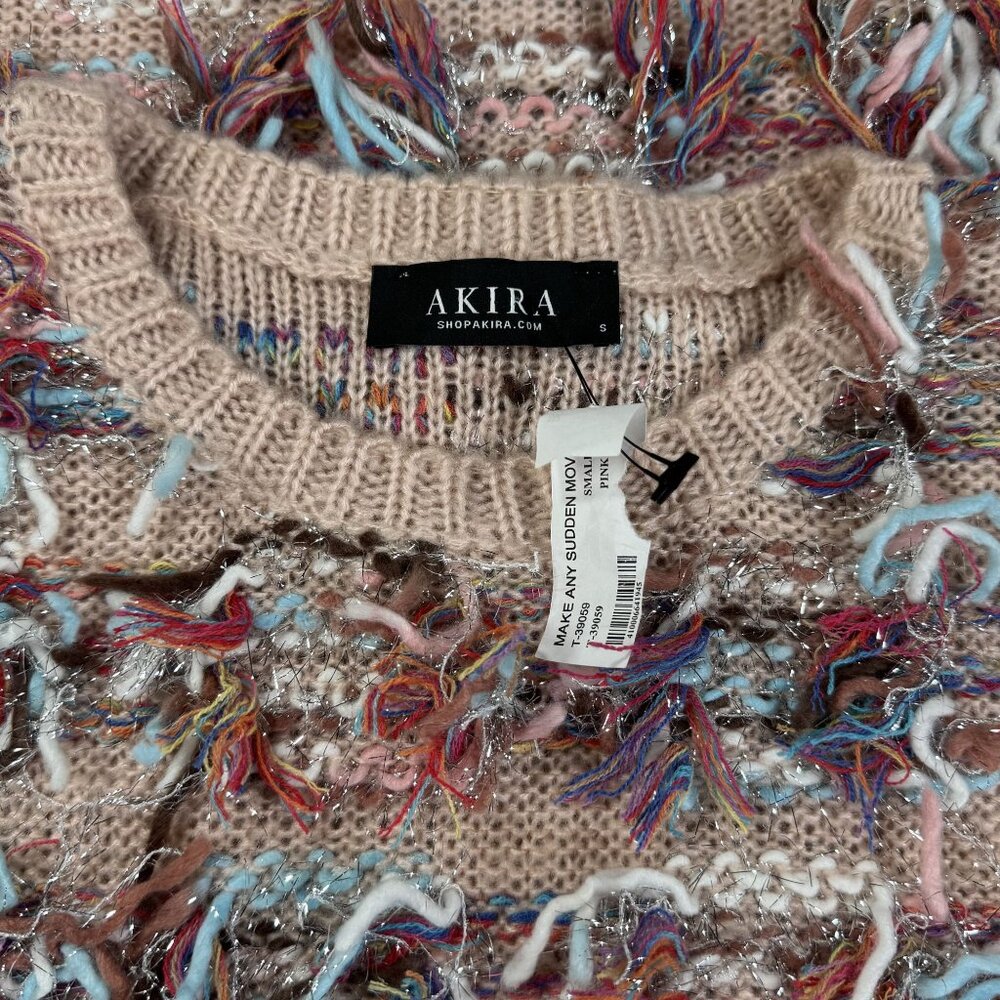 NEW Akira Womens S Dress Multicolor Fringe Knit Sweater Party Cocktail Winter - Picture 10 of 12